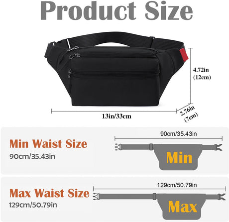 Riem Outdoor Bag - Fanny Pack - Waterproof Fanny Pack - Women's and Men's - Fanny Pack - Phone Bag - Swimming - Festival - Waterproof Fanny Pack - Black