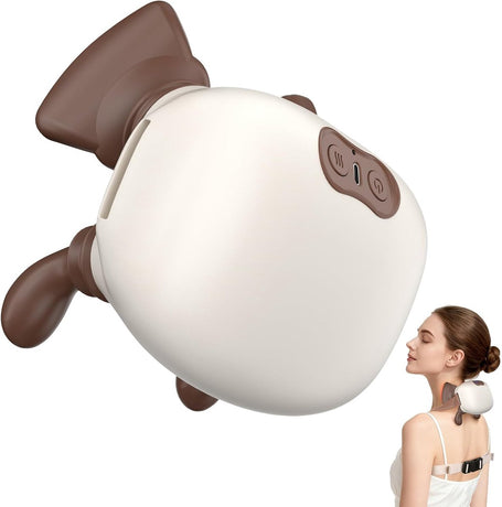4D neck massager, shoulder massager with heating, a cordless and portable massager that simulates manipulation by a human hand, suitable for relieving neck pain and relaxing muscles, with 3 adjustable levels. (Wit)