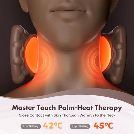 4D neck massager, shoulder massager with heating, a cordless and portable massager that simulates manipulation by a human hand, suitable for relieving neck pain and relaxing muscles, with 3 adjustable levels. (Wit)