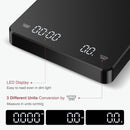 Coffee Scale - Digital Coffee Scale with Timer - Rechargeable for Filter Coffee, 3 kg / 0 g Digital Espresso Scale - with Peeling Function - 3 Units, LED Display - Black