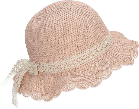 Lace straw hat - trendy hat with scalloped brim and kanten ribbon - sun hat for girls - UV 50+ protection hat - headwear for babies and children - beach hat