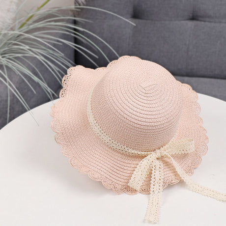 Lace straw hat - trendy hat with scalloped brim and kanten ribbon - sun hat for girls - UV 50+ protection hat - headwear for babies and children - beach hat