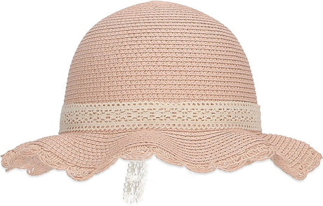 Lace straw hat - trendy hat with scalloped brim and kanten ribbon - sun hat for girls - UV 50+ protection hat - headwear for babies and children - beach hat