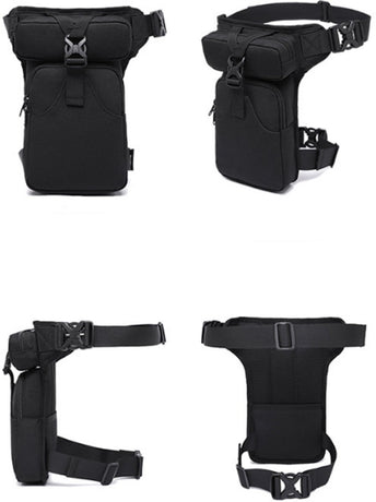 Fanny pack - Leg bag - Motorcycle fanny pack - Motorcycle bag - Tactical leg bag - Tool bag - Unisex - Black - Large capacity - 16 x 5 x 29 cm - 4 compartments - Polyester