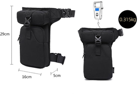 Fanny pack - Leg bag - Motorcycle fanny pack - Motorcycle bag - Tactical leg bag - Tool bag - Unisex - Black - Large capacity - 16 x 5 x 29 cm - 4 compartments - Polyester