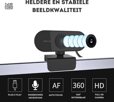 Full HD Webcam - 1080p - Webcam with Microphone - Computer - Laptop - Autofocus - Work from Home - Webcam for PC - USB - Black - Windows & Mac - Black Friday 2020 Deals