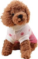 Dog Coat - Dog Sweater - Classic Knit Turtleneck Sweater - Warm Winter Dog Clothes - Adorable Strawberry Heart Pattern - Perfect for Small and Medium Dogs - Pink - Size L