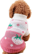 Dog Coat - Dog Sweater - Classic Turtleneck Knit Dog Sweater - Warm Winter Dog Clothes - Cute Strawberry Heart Pattern - Perfect for Small and Medium Dogs - Pink - Size XL
