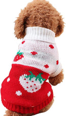 Dog Coat - Dog Sweater - Classic Turtleneck Knit Dog Sweater - Warm Winter Dog Clothes - Cute Strawberry Heart Pattern - Perfect for Small and Medium Dogs - Red - Size L