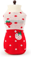 Dog Coat - Dog Sweater - Classic Turtleneck Knit Dog Sweater - Warm Winter Dog Clothes - Cute Strawberry Heart Pattern - Perfect for Small and Medium Dogs - Red - Size L