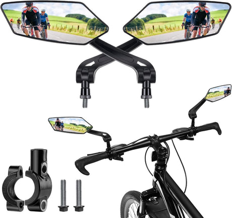 2-Piece Bicycle Rearview Mirror, Large Folding Mirror for 20-24mm Handlebars, 360° Adjustable HD Bicycle Mirror, Bike Mirror for Bicycles and Mountain Bikes