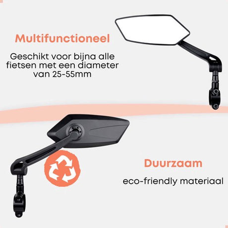 2-Piece Bicycle Rearview Mirror, Large Folding Mirror for 20-24mm Handlebars, 360° Adjustable HD Bicycle Mirror, Bike Mirror for Bicycles and Mountain Bikes