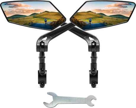 2-Piece Bicycle Rearview Mirror, Large Folding Mirror for 20-24mm Handlebars, 360° Adjustable HD Bicycle Mirror, Bike Mirror for Bicycles and Mountain Bikes