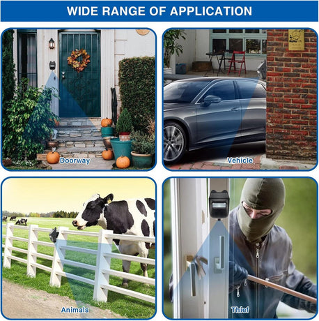Driveway alarm - Entry detector - Solar driveway alarm - Motion detector - Wireless = Security - Wireless solar driveway alarm - Motion detector - Doorbell - DIY security system - (1 sensor and 2 doorbells)