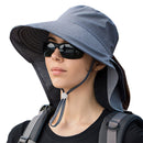 Women's and Men's Sun Hat - Foldable Garden Hat - Wide Brim with Neck Flap - With Chin Strap - For Outdoor Activities and Gardening - Dark Grey - 1 Piece