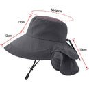 Women's and Men's Sun Hat - Foldable Garden Hat - Wide Brim with Neck Flap - With Chin Strap - For Outdoor Activities and Gardening - Dark Grey - 1 Piece