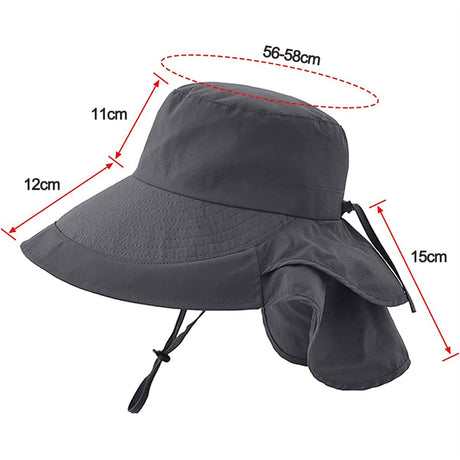 Women's and Men's Sun Hat - Foldable Garden Hat - Wide Brim with Neck Flap - With Chin Strap - For Outdoor Activities and Gardening - Dark Grey - 1 Piece