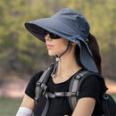 Women's and Men's Sun Hat - Foldable Garden Hat - Wide Brim with Neck Flap - With Chin Strap - For Outdoor Activities and Gardening - Dark Grey - 1 Piece