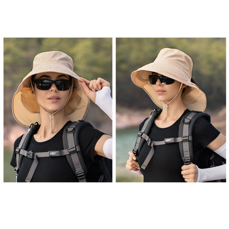 Women's and Men's Sun Hat - Foldable Garden Hat - Wide Brim with Neck Flap - With Chin Strap - For Outdoor Activities and Gardening - Cream Color - 1 Piece