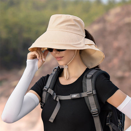 Women's and Men's Sun Hat - Foldable Garden Hat - Wide Brim with Neck Flap - With Chin Strap - For Outdoor Activities and Gardening - Cream Color - 1 Piece