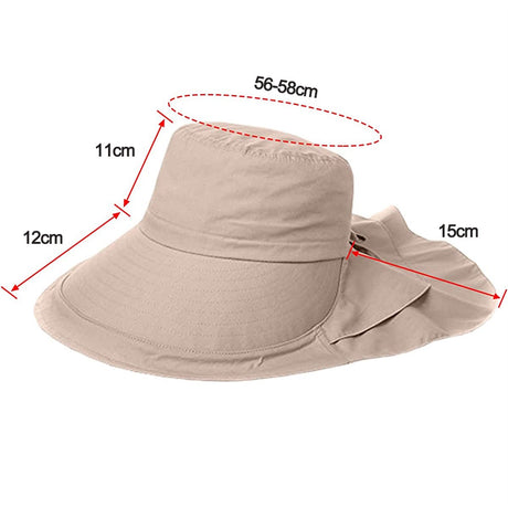 Women's and Men's Sun Hat - Foldable Garden Hat - Wide Brim with Neck Flap - With Chin Strap - For Outdoor Activities and Gardening - Cream Color - 1 Piece