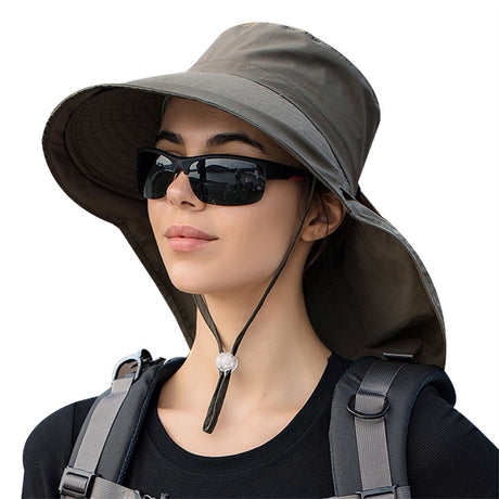 Women's and Men's Sun Hat - Foldable Garden Hat - Wide Brim with Neck Flap - With Chin Strap - For Outdoor Activities and Gardening - Army Green - 1 Piece