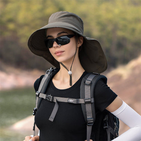 Women's and Men's Sun Hat - Foldable Garden Hat - Wide Brim with Neck Flap - With Chin Strap - For Outdoor Activities and Gardening - Army Green - 1 Piece