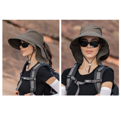 Women's and Men's Sun Hat - Foldable Garden Hat - Wide Brim with Neck Flap - With Chin Strap - For Outdoor Activities and Gardening - Army Green - 1 Piece