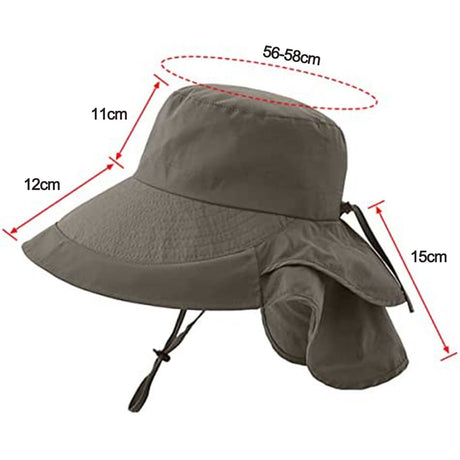 Women's and Men's Sun Hat - Foldable Garden Hat - Wide Brim with Neck Flap - With Chin Strap - For Outdoor Activities and Gardening - Army Green - 1 Piece