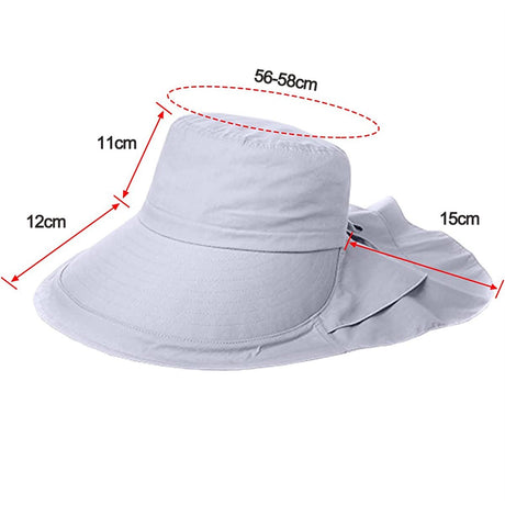 Women's and Men's Sun Hat - Foldable Garden Hat - Wide Brim with Neck Flap - With Chin Strap - For Outdoor Activities and Gardening - Light Grey - 1 Piece