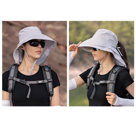 Women's and Men's Sun Hat - Foldable Garden Hat - Wide Brim with Neck Flap - With Chin Strap - For Outdoor Activities and Gardening - Light Grey - 1 Piece