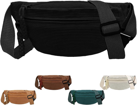Fanny pack - Women's fanny pack - Men's fanny packs - Corduroy fanny pack - Women's corduroy fanny pack - Adjustable shoulder bag - Unisex - Perfect for shopping, travel and work (black)