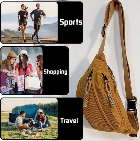 Fanny pack - Women's fanny pack - Men's fanny pack - Corduroy fanny pack - Women's corduroy fanny pack - Adjustable shoulder bag - Unisex - Perfect for shopping, travel and work (yellow)