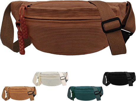Fanny pack - Women's fanny pack - Men's fanny pack - Corduroy fanny pack - Women's corduroy fanny pack - Adjustable shoulder bag - Unisex - Perfect for shopping, travel and work (Brown)