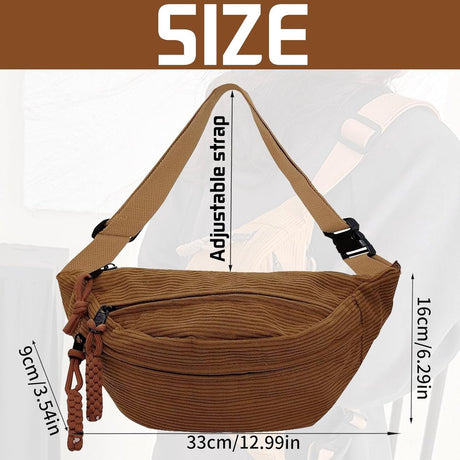 Fanny pack - Women's fanny pack - Men's fanny pack - Corduroy fanny pack - Women's corduroy fanny pack - Adjustable shoulder bag - Unisex - Perfect for shopping, travel and work (Brown)