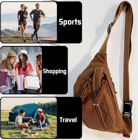 Fanny pack - Women's fanny pack - Men's fanny pack - Corduroy fanny pack - Women's corduroy fanny pack - Adjustable shoulder bag - Unisex - Perfect for shopping, travel and work (Brown)