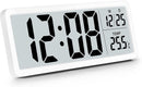 Battery-operated digital wall clock with large numbers, temperature display, 12/24 hour format for office, living room, bedroom, school