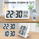 Battery-operated digital wall clock with large numbers, temperature display, 12/24 hour format for office, living room, bedroom, school