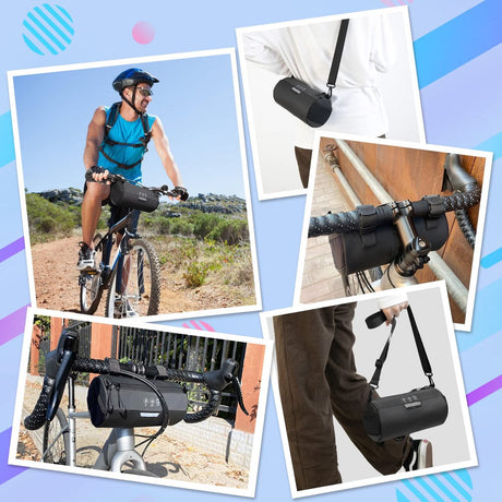 Bicycle handlebar bag - Reflective and waterproof storage bag - Storage bag - Bicycle accessories - Removable shoulder strap, road bike bag with zipper - 23x11x11cm - Black