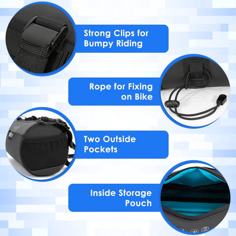 Bicycle handlebar bag - Reflective and waterproof storage bag - Storage bag - Bicycle accessories - Removable shoulder strap, road bike bag with zipper - 23x11x11cm - Black
