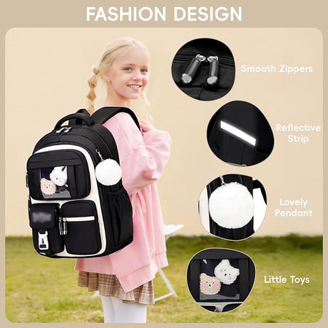 Girls' Backpack, Breathable Backpack for Girls, Grades 1-5, Casual School Bag for Kids, Elementary School, Secondary School