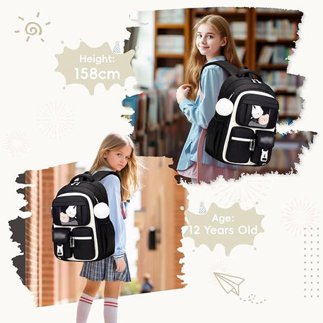 Girls' Backpack, Breathable Backpack for Girls, Grades 1-5, Casual School Bag for Kids, Elementary School, Secondary School