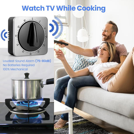 Kitchen Timers for Cooking - Chef's Kitchen Timer with Audible Alarm - Mechanical Desktop Timer - No Batteries Required - Magnetic Back - Beautiful Stainless Steel Magnetic Countdown Reminder
