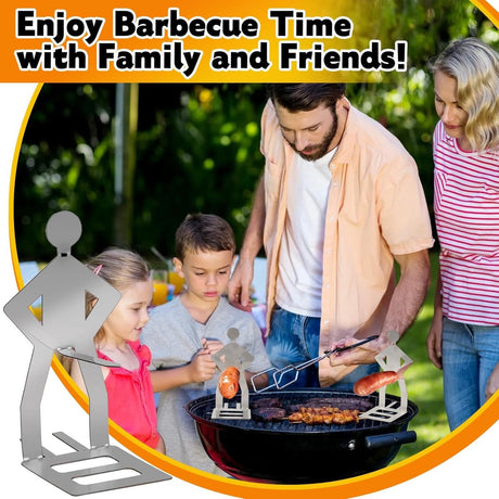 BBQ Stainless Steel Sausage Holder, 3 Pieces, Portable Standing Man Stand, Fun Fork for Camping, Picnic, Garden, Kitchen, BBQ, Gifts for Men