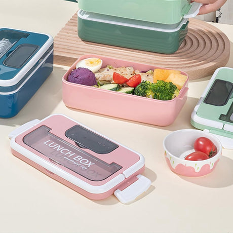 Lunch boxes - lunch box for adults - lunch box for children - lunch box with compartments - stackable lunch box - leakproof lunch container - 1600ML - with 2 layers - for children, adults, students (pink)