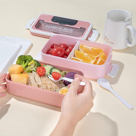 Lunch boxes - lunch box for adults - lunch box for children - lunch box with compartments - stackable lunch box - leakproof lunch container - 1600ML - with 2 layers - for children, adults, students (pink)