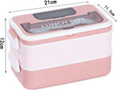 Lunch boxes - lunch box for adults - lunch box for children - lunch box with compartments - stackable lunch box - leakproof lunch container - 1600ML - with 2 layers - for children, adults, students (pink)