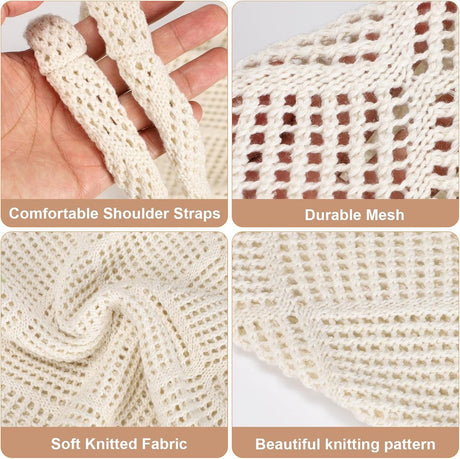 Crochet tote bag - Women's knitted beach bag - Knit - Summer hobo bag - Vacation - Boho - Tote bag (beige)