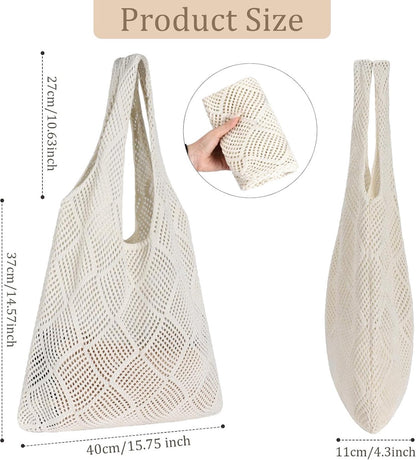 Crochet tote bag - Women's knitted beach bag - Knit - Summer hobo bag - Vacation - Boho - Tote bag (beige)