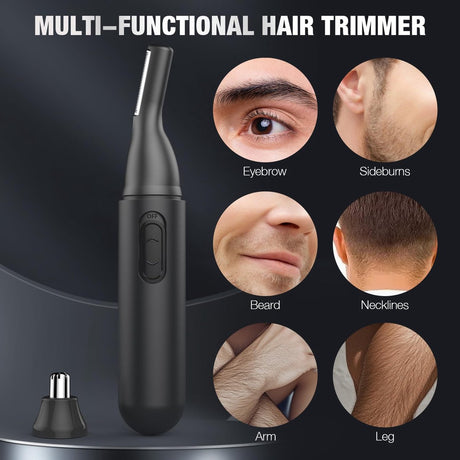 2-in-1 Nose Trimmer - Nose Trimmer - Eyebrow and Ear Trimmer - USB Rechargeable - Nose Trimmer for Men and Women - Black